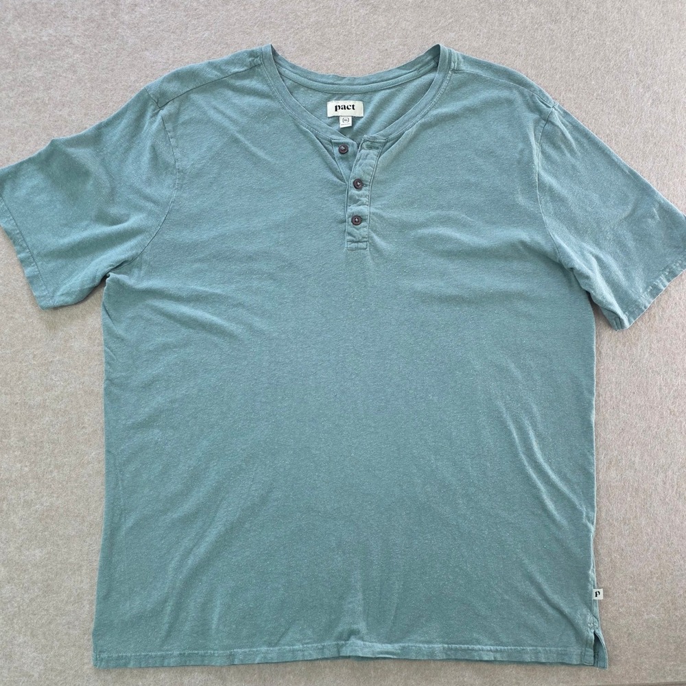 Pact Men's Organic Vintage Jersey Short Sleeve Henley Tee Sz XL Sustainable